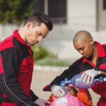 Emergency responders performing CPR and First Aid training during a mock drill in India